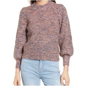 NWT $75 Madewell Space Dyed Eaton Puff Sleeve Wool Blend Sweater Women's M Plum